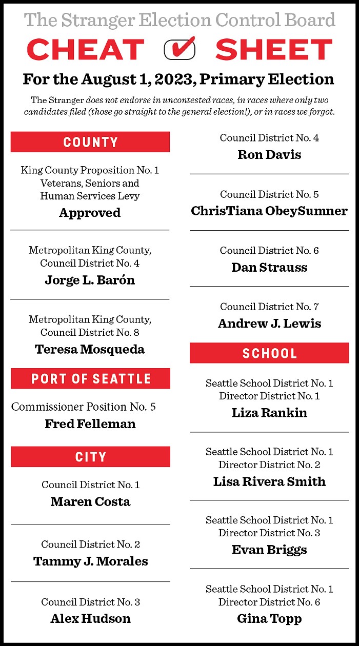 The Stranger's August 2023 Primary Election Cheat Sheet